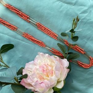 Long Coral Beaded Necklace